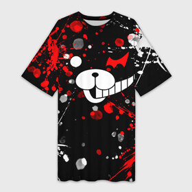 Платье-футболка 3D с принтом Монокума в брызгах в городе Новоалтайск,  |  | anime | bear | black  white | danganronpa | kurokuma | monodam | monokuma | monomi | monotaro | pink | rabbit | school | shirokuma | аниме | главарь | мoноми | монокума | черно белый | школа