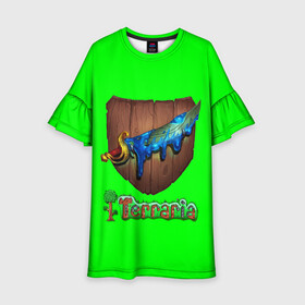 Детское платье 3D с принтом Terraria в городе Новоалтайск, 100% полиэстер | прямой силуэт, чуть расширенный к низу. Круглая горловина, на рукавах — воланы | action | minecraft | terraria | игра | компьютерная игра | приключение | терария | террария