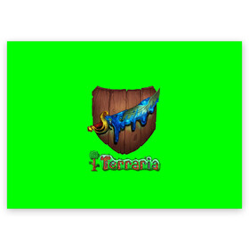Поздравительная открытка с принтом Terraria в городе Новоалтайск, 100% бумага | плотность бумаги 280 г/м2, матовая, на обратной стороне линовка и место для марки
 | action | minecraft | terraria | игра | компьютерная игра | приключение | терария | террария