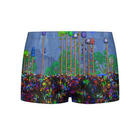 Мужские трусы 3D с принтом TERRARIA в городе Новоалтайск, 50% хлопок, 50% полиэстер | классическая посадка, на поясе мягкая тканевая резинка | Тематика изображения на принте: game | pixel | terraria | игра | пиксель | террариа