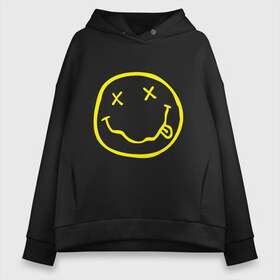 Женское худи Oversize хлопок с принтом NIRVANA (+ на спине) в городе Новоалтайск, френч-терри — 70% хлопок, 30% полиэстер. Мягкий теплый начес внутри —100% хлопок | боковые карманы, эластичные манжеты и нижняя кромка, капюшон на магнитной кнопке | cobain | kurt | nirvana | кобейн | курт | нирвана | смайл | улыбка