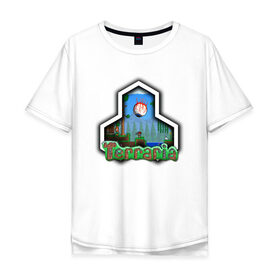 Мужская футболка хлопок Oversize с принтом Terraria в городе Новоалтайск, 100% хлопок | свободный крой, круглый ворот, “спинка” длиннее передней части | game | logo | teraria | terraria | игра | инди игра | логотип | надпись | терария | террария
