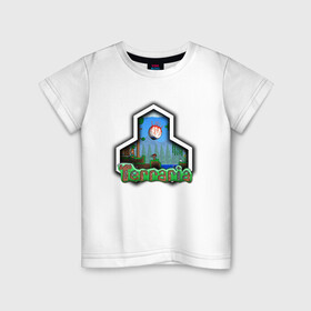 Детская футболка хлопок с принтом Terraria в городе Новоалтайск, 100% хлопок | круглый вырез горловины, полуприлегающий силуэт, длина до линии бедер | game | logo | teraria | terraria | игра | инди игра | логотип | надпись | терария | террария
