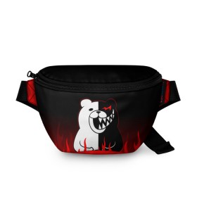Поясная сумка 3D с принтом MONOKUMA в городе Новоалтайск, 100% полиэстер | плотная ткань, ремень с регулируемой длиной, внутри несколько карманов для мелочей, основное отделение и карман с обратной стороны сумки застегиваются на молнию | anime | bear | black  white | danganronpa | kurokuma | monodam | monokuma | monomi | monotaro | rabbit | school | shirokuma | аниме | главарь | мoноми | монокума | черно белый | школа