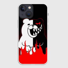 Чехол для iPhone 13 mini с принтом MONOKUMA горит в пламени в городе Новоалтайск,  |  | anime | bear | black  white | danganronpa | kurokuma | monodam | monokuma | monomi | monotaro | rabbit | school | shirokuma | аниме | главарь | мoноми | монокума | черно белый | школа