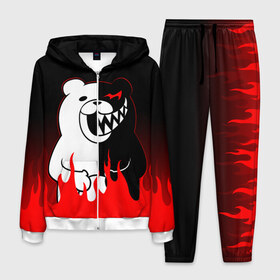 Мужской костюм 3D с принтом MONOKUMA в городе Новоалтайск, 100% полиэстер | Манжеты и пояс оформлены тканевой резинкой, двухслойный капюшон со шнурком для регулировки, карманы спереди | anime | bear | black  white | danganronpa | kurokuma | monodam | monokuma | monomi | monotaro | rabbit | school | shirokuma | аниме | главарь | мoноми | монокума | черно белый | школа