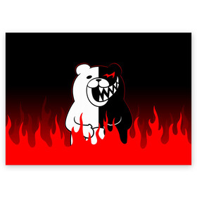 Поздравительная открытка с принтом MONOKUMA в городе Новоалтайск, 100% бумага | плотность бумаги 280 г/м2, матовая, на обратной стороне линовка и место для марки
 | anime | bear | black  white | danganronpa | kurokuma | monodam | monokuma | monomi | monotaro | rabbit | school | shirokuma | аниме | главарь | мoноми | монокума | черно белый | школа
