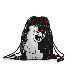 Рюкзак-мешок 3D с принтом monokuma хохочет в городе Новоалтайск, 100% полиэстер | плотность ткани — 200 г/м2, размер — 35 х 45 см; лямки — толстые шнурки, застежка на шнуровке, без карманов и подкладки | anime | bear | black  white | danganronpa | kurokuma | monodam | monokuma | monomi | monotaro | rabbit | school | shirokuma | аниме | главарь | мoноми | монокума | черно белый | школа