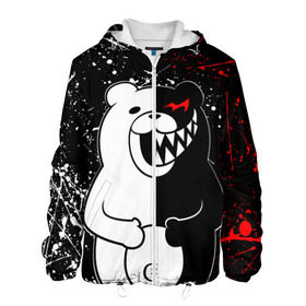 Мужская куртка 3D с принтом MONOKUMA в городе Новоалтайск, ткань верха — 100% полиэстер, подклад — флис | прямой крой, подол и капюшон оформлены резинкой с фиксаторами, два кармана без застежек по бокам, один большой потайной карман на груди. Карман на груди застегивается на липучку | anime | bear | black  white | danganronpa | kurokuma | monodam | monokuma | monomi | monotaro | rabbit | school | shirokuma | аниме | главарь | мoноми | монокума | черно белый | школа