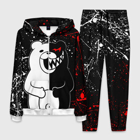 Мужской костюм 3D с принтом MONOKUMA в городе Новоалтайск, 100% полиэстер | Манжеты и пояс оформлены тканевой резинкой, двухслойный капюшон со шнурком для регулировки, карманы спереди | anime | bear | black  white | danganronpa | kurokuma | monodam | monokuma | monomi | monotaro | rabbit | school | shirokuma | аниме | главарь | мoноми | монокума | черно белый | школа
