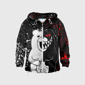 Детская ветровка 3D с принтом monokuma хохочет в городе Новоалтайск, 100% полиэстер | подол и капюшон оформлены резинкой с фиксаторами, по бокам два кармана без застежек, один потайной карман на груди | anime | bear | black  white | danganronpa | kurokuma | monodam | monokuma | monomi | monotaro | rabbit | school | shirokuma | аниме | главарь | мoноми | монокума | черно белый | школа