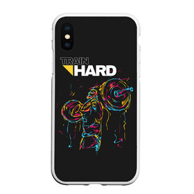 Чехол для iPhone XS Max матовый с принтом Train hard в городе Новоалтайск, Силикон | Область печати: задняя сторона чехла, без боковых панелей | lifting | wheight lifting | wheightlifting | тяжелая атлетика | штанга | штангист