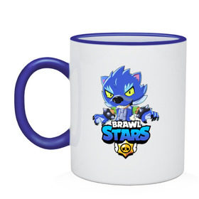Кружка двухцветная с принтом BRAWL STARS LEON в городе Новоалтайск, керамика | объем — 330 мл, диаметр — 80 мм. Цветная ручка и кайма сверху, в некоторых цветах — вся внутренняя часть | Тематика изображения на принте: bibi | brawl stars | crow | el brown | leon | leon shark | max | sally leon | shark | stars | werewolf | акула | биби | ворон | леон | оборотень
