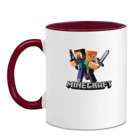 Кружка двухцветная с принтом MINECRAFT в городе Новоалтайск, керамика | объем — 330 мл, диаметр — 80 мм. Цветная ручка и кайма сверху, в некоторых цветах — вся внутренняя часть | block | creeper | cube | minecraft | pixel | блок | геометрия | крафт | крипер | кубики | майнкрафт | пиксели