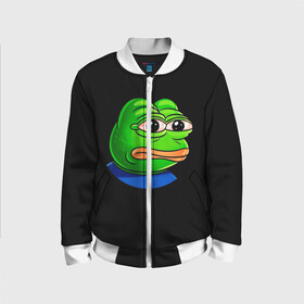 Детский бомбер 3D с принтом Frog в городе Новоалтайск, 100% полиэстер | застегивается на молнию, по бокам два кармана без застежек, мягкие манжеты, по низу бомбера и на воротнике — эластичная резинка | animal | frog | head | meme | голова | животные | лягушка | мем | прикол | юмор
