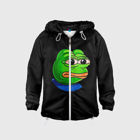 Детская ветровка 3D с принтом Frog в городе Новоалтайск, 100% полиэстер | подол и капюшон оформлены резинкой с фиксаторами, по бокам два кармана без застежек, один потайной карман на груди | Тематика изображения на принте: animal | frog | head | meme | голова | животные | лягушка | мем | прикол | юмор