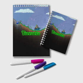 Блокнот с принтом terraria game в городе Новоалтайск, 100% бумага | 48 листов, плотность листов — 60 г/м2, плотность картонной обложки — 250 г/м2. Листы скреплены удобной пружинной спиралью. Цвет линий — светло-серый
 | Тематика изображения на принте: game | pixel | terraria | игра | пиксель | террариа