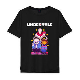 Мужская футболка хлопок Oversize с принтом UNDERTALE в городе Новоалтайск, 100% хлопок | свободный крой, круглый ворот, “спинка” длиннее передней части | Тематика изображения на принте: asriel dreemurr | chara | frisk | gaster blaster | sans | undertale | азриэль дримурр | андертейл | андрайн | гастер | меттатон | санс | фриск | чара