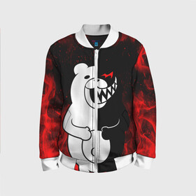 Детский бомбер 3D с принтом MONOKUMA в городе Новоалтайск, 100% полиэстер | застегивается на молнию, по бокам два кармана без застежек, мягкие манжеты, по низу бомбера и на воротнике — эластичная резинка | anime | bear | black  white | danganronpa | kurokuma | monodam | monokuma | monomi | monotaro | rabbit | school | shirokuma | аниме | главарь | мoноми | монокума | черно белый | школа