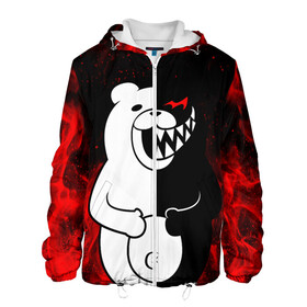 Мужская куртка 3D с принтом MONOKUMA в городе Новоалтайск, ткань верха — 100% полиэстер, подклад — флис | прямой крой, подол и капюшон оформлены резинкой с фиксаторами, два кармана без застежек по бокам, один большой потайной карман на груди. Карман на груди застегивается на липучку | anime | bear | black  white | danganronpa | kurokuma | monodam | monokuma | monomi | monotaro | rabbit | school | shirokuma | аниме | главарь | мoноми | монокума | черно белый | школа