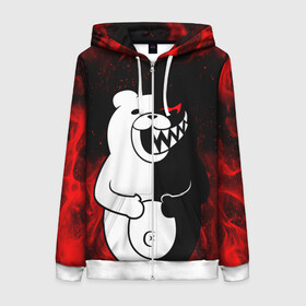 Женская толстовка 3D на молнии с принтом MONOKUMA в городе Новоалтайск, 100% полиэстер | длина до линии бедра, манжеты и пояс оформлены мягкой тканевой резинкой, двухслойный капюшон со шнурком для регулировки, спереди молния, по бокам два кармана | anime | bear | black  white | danganronpa | kurokuma | monodam | monokuma | monomi | monotaro | rabbit | school | shirokuma | аниме | главарь | мoноми | монокума | черно белый | школа