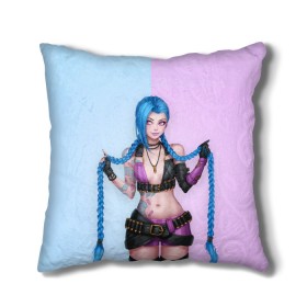 Подушка 3D с принтом League of Legends Jinx в городе Новоалтайск, наволочка – 100% полиэстер, наполнитель – холлофайбер (легкий наполнитель, не вызывает аллергию). | состоит из подушки и наволочки. Наволочка на молнии, легко снимается для стирки | art | braids | cartridges | character | game | girl | jinx | league of legends | lol | pigtails | tattoo | арт | девушка | джинкс | игра | косички | косы | лига легенд | лол | патроны | персонаж | тату