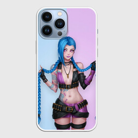Чехол для iPhone 13 Pro Max с принтом League of Legends Jinx в городе Новоалтайск,  |  | Тематика изображения на принте: art | braids | cartridges | character | game | girl | jinx | league of legends | lol | pigtails | tattoo | арт | девушка | джинкс | игра | косички | косы | лига легенд | лол | патроны | персонаж | тату
