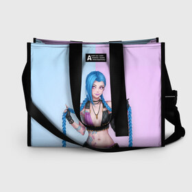 Сумка-шоппер 3D с принтом League of Legends Jinx в городе Новоалтайск, 100% полиэстер | застегивается на металлическую кнопку; внутренний карман застегивается на молнию. Стенки укреплены специальным мягким материалом, чтобы защитить содержимое от несильных ударов
 | art | braids | cartridges | character | game | girl | jinx | league of legends | lol | pigtails | tattoo | арт | девушка | джинкс | игра | косички | косы | лига легенд | лол | патроны | персонаж | тату