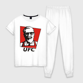 Женская пижама хлопок с принтом UFC в городе Новоалтайск, 100% хлопок | брюки и футболка прямого кроя, без карманов, на брюках мягкая резинка на поясе и по низу штанин | mcgregor | боец | единоборства | конор макгрегор | макгрегор | спорт