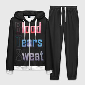 Мужской костюм 3D с принтом Blood Tears Sweat в городе Новоалтайск, 100% полиэстер | Манжеты и пояс оформлены тканевой резинкой, двухслойный капюшон со шнурком для регулировки, карманы спереди | bangtan | bighit | boy | fake love | j hope | jimin | jin | jungkook | korea | kpop | live | luv | mic drop | rm | suga | v | with | бтс | кей | поп