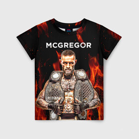 Детская футболка 3D с принтом CONOR McGREGOR. в городе Новоалтайск, 100% гипоаллергенный полиэфир | прямой крой, круглый вырез горловины, длина до линии бедер, чуть спущенное плечо, ткань немного тянется | conor | conor mcgregor | ufs | бокс | дональд серроне | ирландский боец | конор | конор макгрегор | конор макгрегор vs дональд серроне | макгрегор | профессиональный бокс | смешанные бои