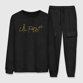 Мужской костюм хлопок с принтом LIL PEEP GOLDEN LOGO в городе Новоалтайск, 100% хлопок | на свитшоте круглая горловина, мягкая резинка по низу. Брюки заужены к низу, на них два вида карманов: два “обычных” по бокам и два объемных, с клапанами, расположенные ниже линии бедра. Брюки с мягкой трикотажной резинкой на поясе и по низу штанин. В поясе для дополнительного комфорта — широкие завязки | lil peep | lil prince | pink | зарубежная музыка | лил пип | маленький принц