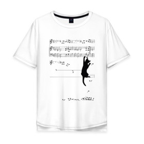 Мужская футболка хлопок Oversize с принтом Music cat в городе Новоалтайск, 100% хлопок | свободный крой, круглый ворот, “спинка” длиннее передней части | animal | cat | cute | kitty | meow | друг | животные | киска | китти | кот | котенок | котик | кошечка | кошка | лев | леопард | милый | мур | мяу | пантера | питомец | рысь | тигр | улыбка
