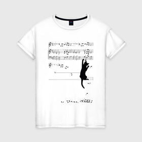 Женская футболка хлопок с принтом Music cat в городе Новоалтайск, 100% хлопок | прямой крой, круглый вырез горловины, длина до линии бедер, слегка спущенное плечо | animal | cat | cute | kitty | meow | друг | животные | киска | китти | кот | котенок | котик | кошечка | кошка | лев | леопард | милый | мур | мяу | пантера | питомец | рысь | тигр | улыбка