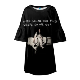 Детское платье 3D с принтом Billie Eilish в городе Новоалтайск, 100% полиэстер | прямой силуэт, чуть расширенный к низу. Круглая горловина, на рукавах — воланы | bad guy | billie eilish | billieeilish | merch | when we all fall asleep where do we go | билли