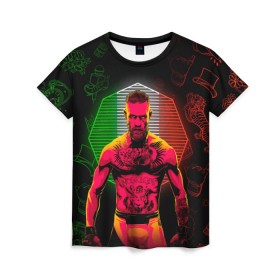 Женская футболка 3D с принтом CONOR McGREGOR. в городе Новоалтайск, 100% полиэфир ( синтетическое хлопкоподобное полотно) | прямой крой, круглый вырез горловины, длина до линии бедер | conor | conor mcgregor | ssru | ufs | бокс | дональд серроне | ирландский боец | конор | конор макгрегор | конор макгрегор vs дональд серроне | макгрегор | профессиональный бокс | смешанные бои