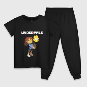 Детская пижама хлопок с принтом UNDERTALE в городе Новоалтайск, 100% хлопок |  брюки и футболка прямого кроя, без карманов, на брюках мягкая резинка на поясе и по низу штанин
 | asriel dreemurr | chara | frisk | gaster blaster | sans | undertale | азриэль дримурр | андертейл | андрайн | гастер | меттатон | санс | фриск | чара