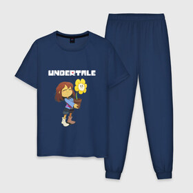 Мужская пижама хлопок с принтом UNDERTALE в городе Новоалтайск, 100% хлопок | брюки и футболка прямого кроя, без карманов, на брюках мягкая резинка на поясе и по низу штанин
 | Тематика изображения на принте: asriel dreemurr | chara | frisk | gaster blaster | sans | undertale | азриэль дримурр | андертейл | андрайн | гастер | меттатон | санс | фриск | чара