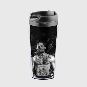 Термокружка-непроливайка с принтом CONOR McGREGOR. в городе Новоалтайск, внутренняя часть — пищевой пластик, наружная часть — прозрачный пластик, между ними — полиграфическая вставка с рисунком | объем — 350 мл, герметичная крышка | conor | conor mcgregor | ssru | ufs | бокс | дональд серроне | ирландский боец | конор | конор макгрегор | конор макгрегор vs дональд серроне | макгрегор | профессиональный бокс | смешанные бои
