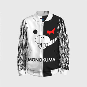 Детский бомбер 3D с принтом MONOKUMA. в городе Новоалтайск, 100% полиэстер | застегивается на молнию, по бокам два кармана без застежек, мягкие манжеты, по низу бомбера и на воротнике — эластичная резинка | anime | bear | black  white | danganronpa | kurokuma | monodam | monokuma | monomi | monotaro | pink | rabbit | school | shirokuma | аниме | главарь | мoноми | монокума | черно белый | школа