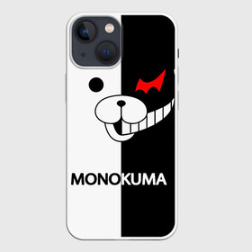 Чехол для iPhone 13 mini с принтом Монокума поцарапанный в городе Новоалтайск,  |  | anime | bear | black  white | danganronpa | kurokuma | monodam | monokuma | monomi | monotaro | pink | rabbit | school | shirokuma | аниме | главарь | мoноми | монокума | черно белый | школа
