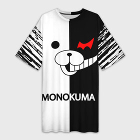 Платье-футболка 3D с принтом Монокума поцарапанный в городе Новоалтайск,  |  | anime | bear | black  white | danganronpa | kurokuma | monodam | monokuma | monomi | monotaro | pink | rabbit | school | shirokuma | аниме | главарь | мoноми | монокума | черно белый | школа