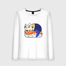 Женский лонгслив хлопок с принтом Sushi Cat в городе Новоалтайск, 100% хлопок |  | animal | cat | cute | kitty | meow | друг | животные | киска | китти | кот | котенок | котик | кошечка | кошка | лев | леопард | милый | мур | мяу | пантера | питомец | рысь | тигр | улыбка