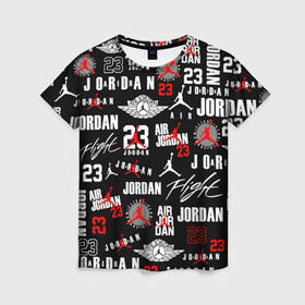 Женская футболка 3D с принтом MICHAEL JORDAN LOGOBOMBING в городе Новоалтайск, 100% полиэфир ( синтетическое хлопкоподобное полотно) | прямой крой, круглый вырез горловины, длина до линии бедер | 23 | bulls | chicago bulls | jordan | logo | michael jordan | nba | paris saint germain | psg | red | sport | быки | джордан | лого | майкл джордан | псж | спорт | чикаго буллс