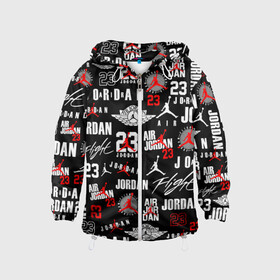 Детская ветровка 3D с принтом MICHAEL JORDAN LOGOBOMBING в городе Новоалтайск, 100% полиэстер | подол и капюшон оформлены резинкой с фиксаторами, по бокам два кармана без застежек, один потайной карман на груди | Тематика изображения на принте: 23 | bulls | chicago bulls | jordan | logo | michael jordan | nba | paris saint germain | psg | red | sport | быки | джордан | лого | майкл джордан | псж | спорт | чикаго буллс