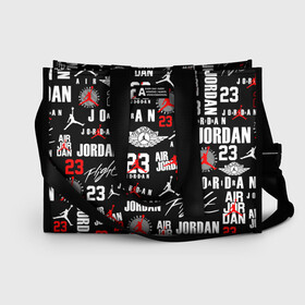 Сумка-шоппер 3D с принтом MICHAEL JORDAN LOGOBOMBING в городе Новоалтайск, 100% полиэстер | застегивается на металлическую кнопку; внутренний карман застегивается на молнию. Стенки укреплены специальным мягким материалом, чтобы защитить содержимое от несильных ударов
 | 23 | bulls | chicago bulls | jordan | logo | michael jordan | nba | paris saint germain | psg | red | sport | быки | джордан | лого | майкл джордан | псж | спорт | чикаго буллс