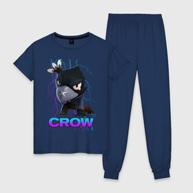 Женская пижама хлопок с принтом Brawl Stars CROW в городе Новоалтайск, 100% хлопок | брюки и футболка прямого кроя, без карманов, на брюках мягкая резинка на поясе и по низу штанин | brawl | brawl stars | crow | leon | sally | shark | stars | акула | бравл | бравл старс | браво старс | игра | компьютерная | кров | леон | леон акула | онлайн | старс | шарк
