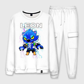 Мужской костюм хлопок с принтом Brawl Stars LEON в городе Новоалтайск, 100% хлопок | на свитшоте круглая горловина, мягкая резинка по низу. Брюки заужены к низу, на них два вида карманов: два “обычных” по бокам и два объемных, с клапанами, расположенные ниже линии бедра. Брюки с мягкой трикотажной резинкой на поясе и по низу штанин. В поясе для дополнительного комфорта — широкие завязки | brawl | brawl stars | crow | leon | sally | shark | stars | акула | бравл | бравл старс | браво старс | игра | компьютерная | кров | леон | леон акула | онлайн | старс | шарк