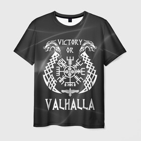 Мужская футболка 3D с принтом Valhalla в городе Новоалтайск, 100% полиэфир | прямой крой, круглый вырез горловины, длина до линии бедер | valhalla | вальгалла | вальхалла | вегвизир | викинги | знак | победа | скандинавия