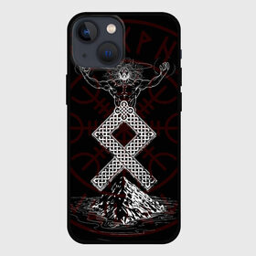 Чехол для iPhone 13 mini с принтом Один в городе Новоалтайск,  |  | Тематика изображения на принте: бог | вегвизир | горы | легенда | магия | один | рисунок | руна | скандинавия